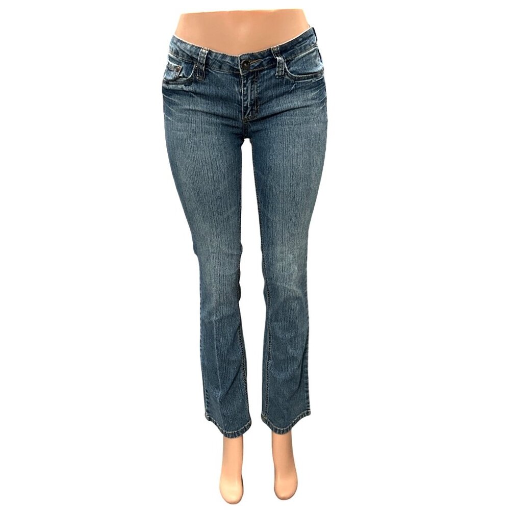 Authentic 579 Jeanswear Denim Blue Mid Rise Straight Leg Embroidered Pockets SZ7